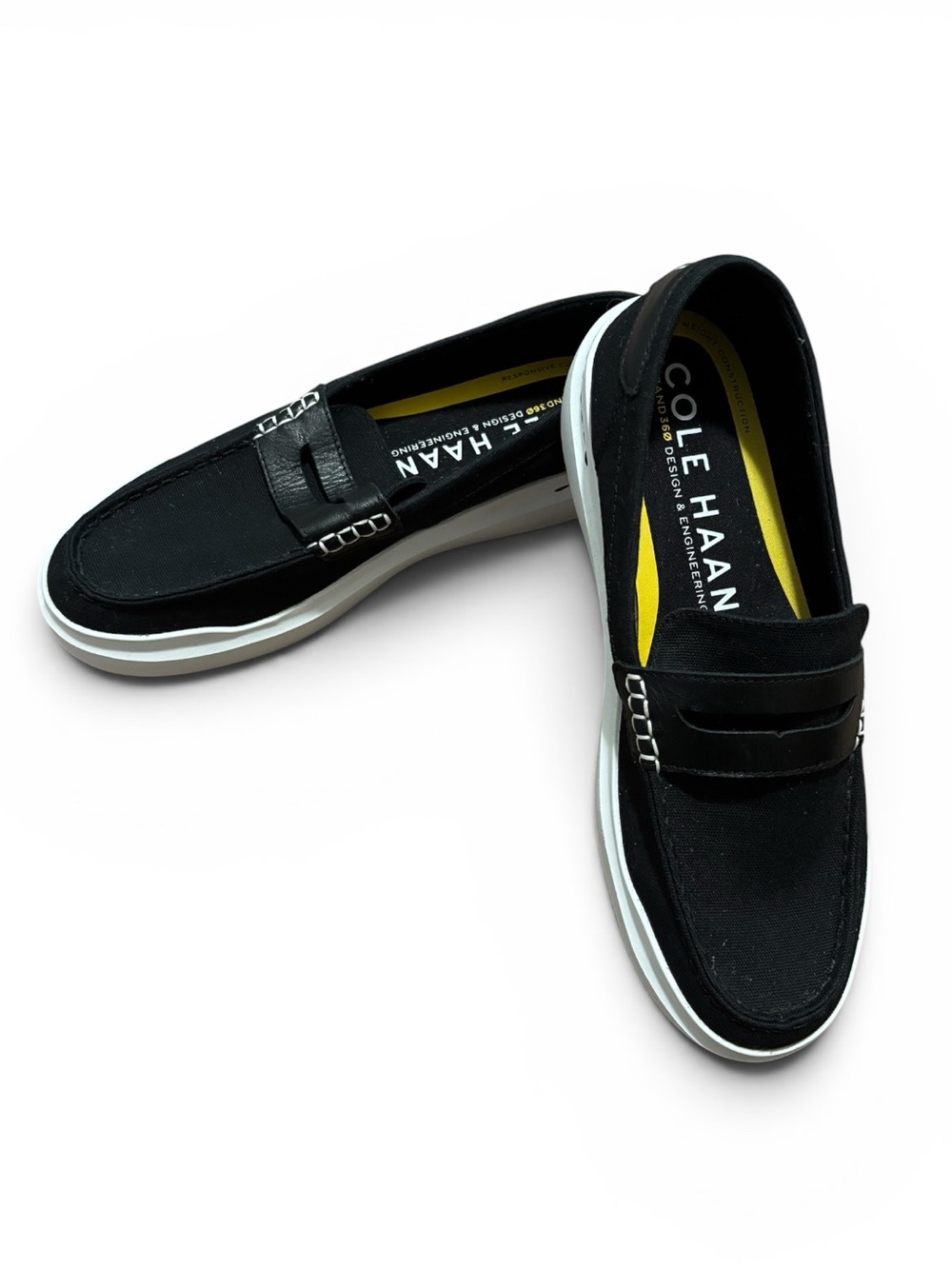 Cole Haan Black Grandpro Rally Canvas Penny Loafers w White Sole, Size 10B
